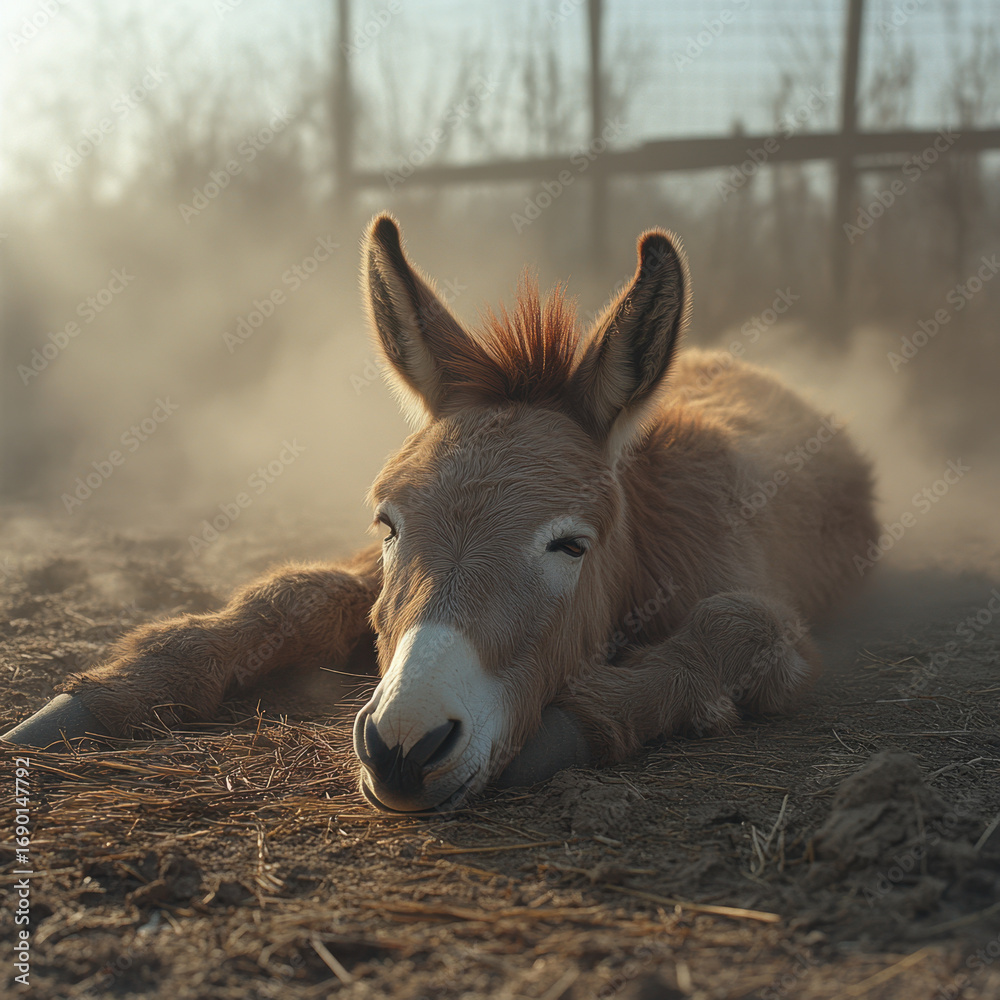 Fototapeta premium Donkey laying in the sun.
