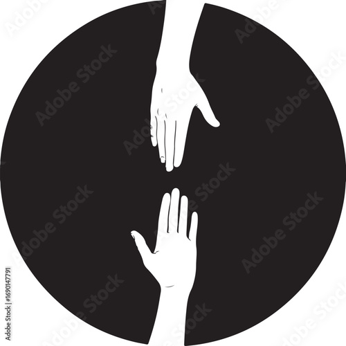 Two hands reaching for each other in circle helping