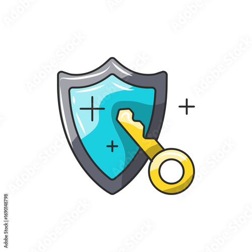 Shield Key Icon, Access Protection Outline