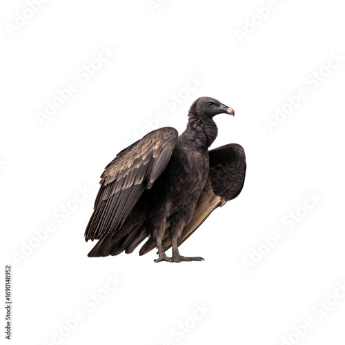 Black Vulture (Coragyps atratus) Isolated on Black Background
