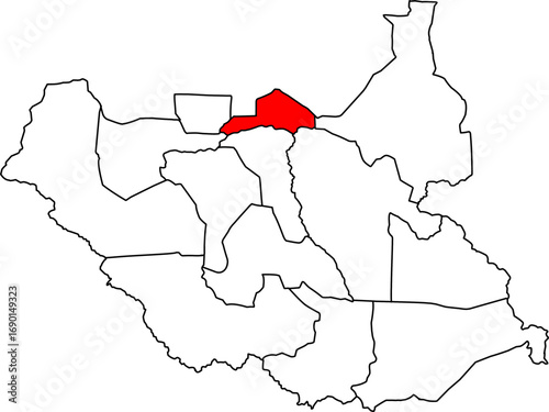 A vector map of South Sudan highlighting the Ruweng Administrative Area, a special administrative area. Ideal for energy, economic, and political reports.

