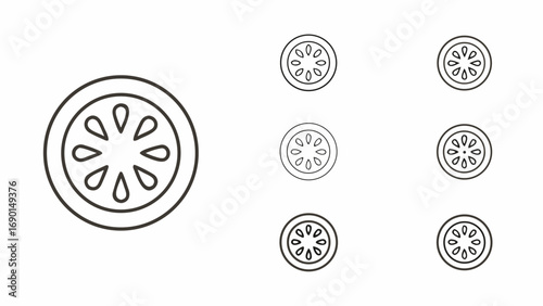 A collection of stylized lemon slices in various sizes and arrangements on a white background design vector