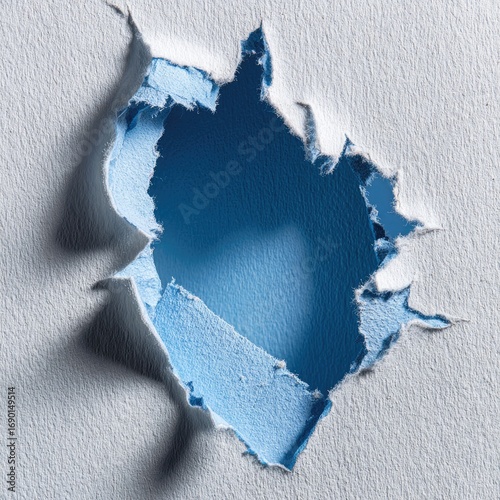Ripped Hole In Light Gray Fabric With Blue Interior