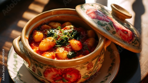 Ceramic cocotte with sorrento style gnocchi