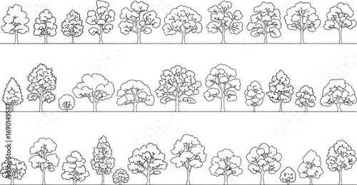 Vector vector art of collection of handdrawn tree illustrations in a simple sketch style transparent background