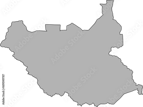 A clean, minimalist, and blank outline map of South Sudan in a solid gray color. It's ideal for professional presentations, reports, or as a simple yet elegant graphic element.


