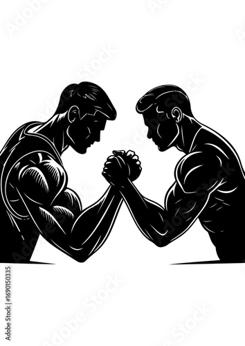 Arm Wrestling Duel Between Two Muscular Men