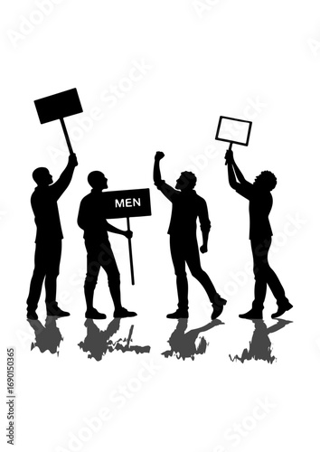 Silhouettes of Men Holding Protest Signs