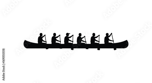 a group of people paddling together in a canoe