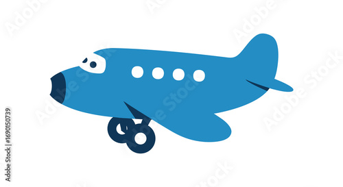 a blue airplane flying in clear sky