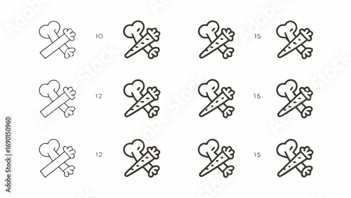Illustration showing multiple bone and carrot crossed icons in a grid pattern on a white background