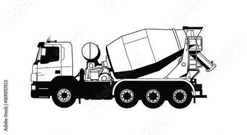 a large truck with rotating cement mixer attached