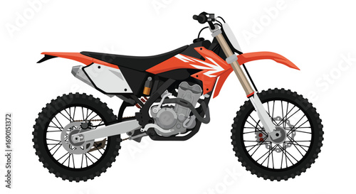 a sleek orange dirt bike with rugged tires and handlebars