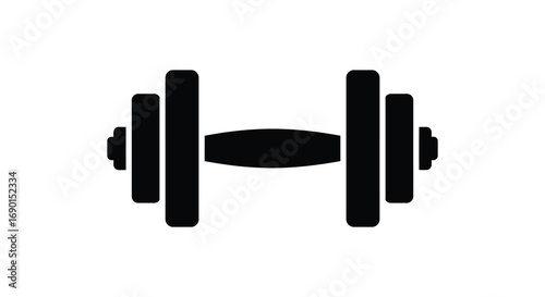 a simple black icon of a dumbbell on white background