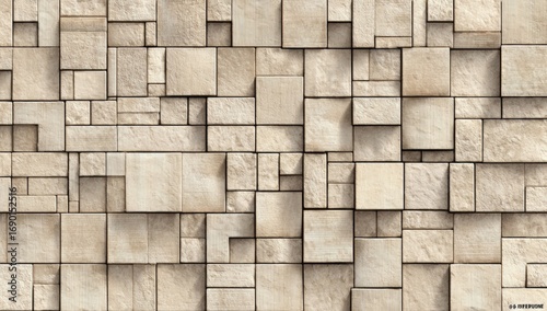 Fototapeta Naklejka Na Ścianę i Meble -  Beige rectangular stone wall pattern