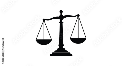 a simple black silhouette of justice scales balanced evenly