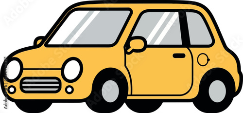 Vector vector art of a simple, cartoonstyle yellow compact car isolated on a transparent background