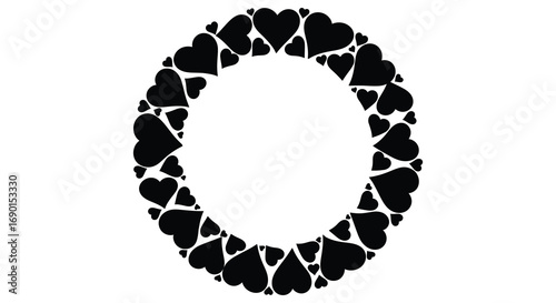 a circular frame composed of many small black hearts