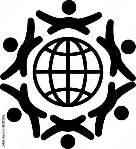 People around globe unity symbol icon illustration