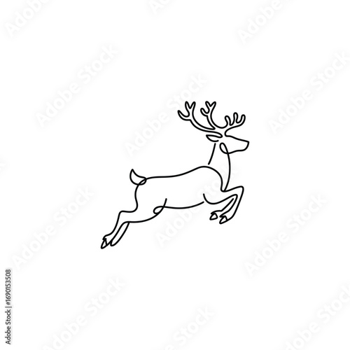 Elegant Reindeer Silhouette A Graceful Jump Encapsulated in a Single Continuous Line Capturing the Essence of Festive Season Charm