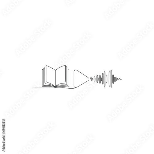 Audiobook Illustration An Open Book connected to a Play Button with Audio Waves Depicting Modern Literature