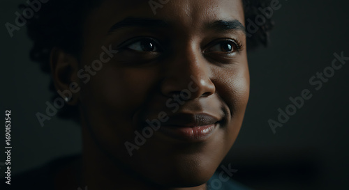 Close Up Portrait Of A Young African American Woman With A Gentle Smile