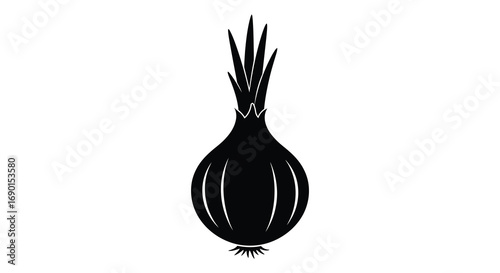 a black silhouette of an onion with sharp leaves