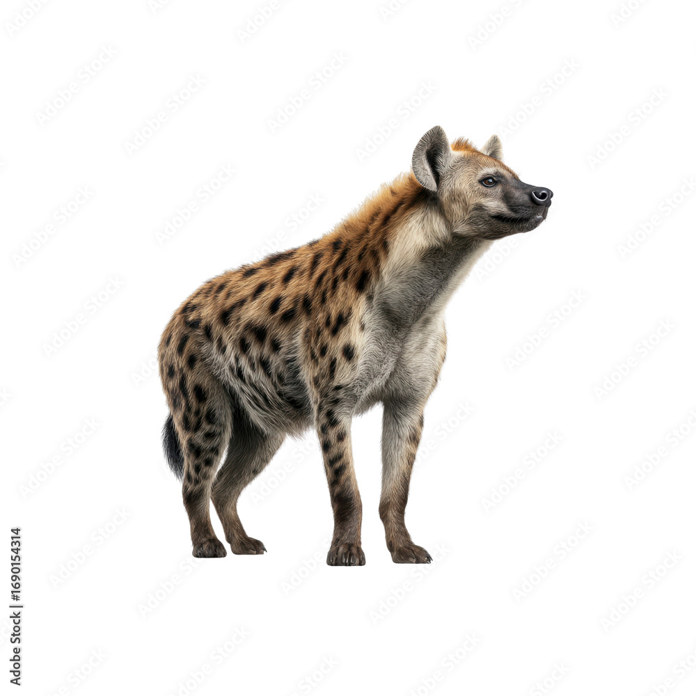 Naklejka premium Spotted Hyena Standing Profile, Isolated on Black Background