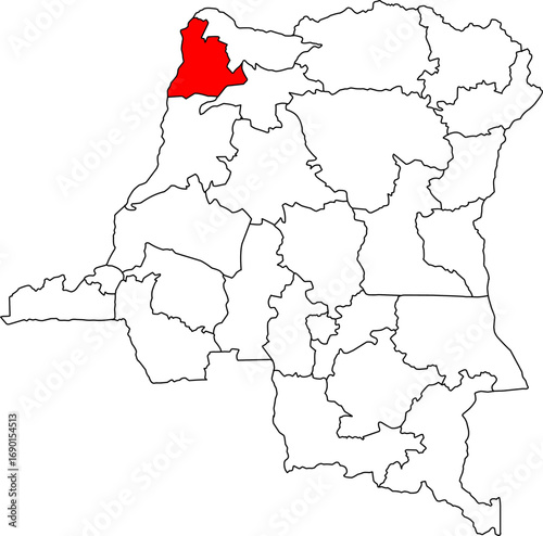 A vector map of the Democratic Republic of Congo highlighting the Sud-Ubangi province. Ideal for geographical reports, data visualization, and presentations.

