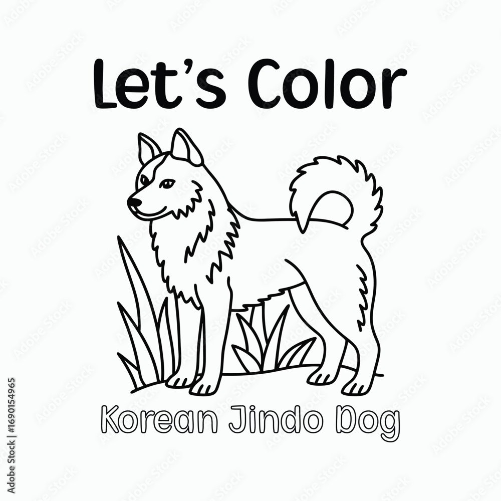 Naklejka premium Korean Jindo Dog Coloring Page Outline Drawing Vector Illustration.