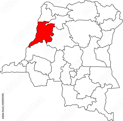 A vector map of the Democratic Republic of Congo highlighting the Équateur province. Ideal for geographical studies, environmental reports, and presentations.

