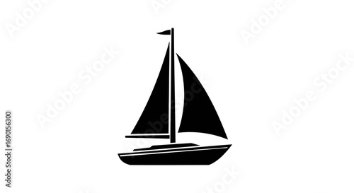 Sleek Black Silhouette of a Sailing Yacht.