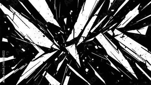 Vector art of abstract black and white shattered glass effect with sharp edges