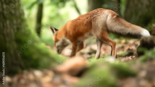Wild fox walking in forest