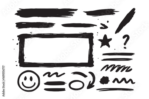 Hand-Drawn Doodle Elements and Shapes with Ink Brush Strokes and Grunge Texture  veactor set