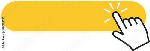 Vector vector art of yellow rounded button with a hand cursor clicking on it, transparent background