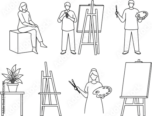 Vector vector art of artist and art supplies, transparent background
