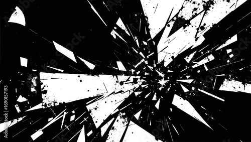 Vector art of abstract black and white shattered glass effect with dynamic lines