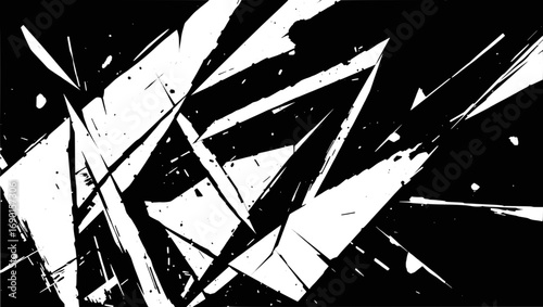 Vector art of abstract black and white geometric shatter effect with sharp edges