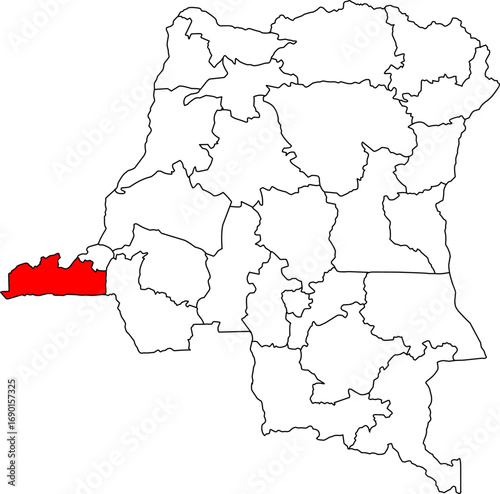 A vector map of the Democratic Republic of Congo highlighting the Kongo-Central province. Perfect for economic, maritime, and geographical reports.

