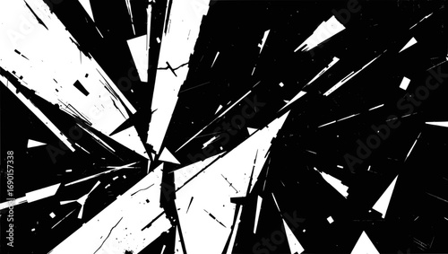Vector art of abstract black and white shattered glass effect with sharp edges