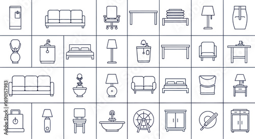 Vector vector art of set of isolated furniture icons for interior design and architectural planning transparent background