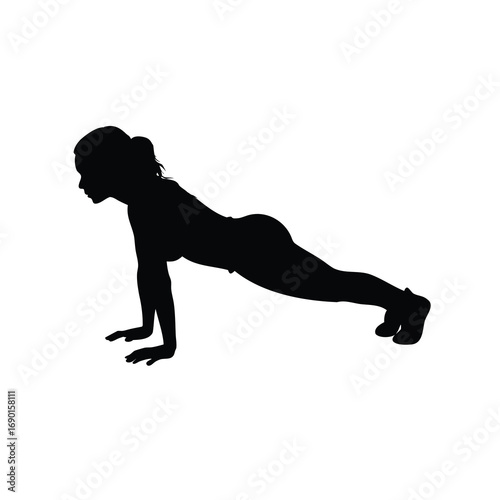 Silhouette of a fit woman performing a plank exercise on a white background, a woman planking silhouette vector illustration