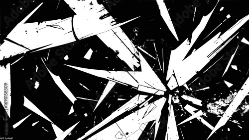 Vector art of abstract black and white shattered glass pattern with sharp edges