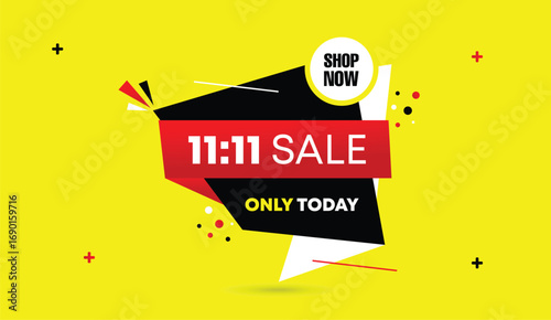 11 to 11 sale only today shop now editable vector illustration design black red white shapes gradient elements yellow abstract business background creative promotion template graphic layout modern sty