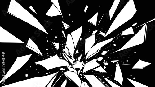 Vector art of abstract black and white shattered glass effect with sharp edges