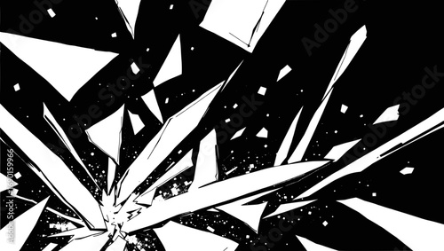 Vector art of abstract black and white shattered glass effect with sharp edges