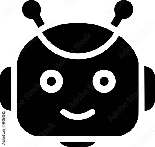 Friendly robot face icon simple happy character