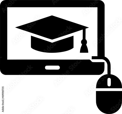 Online learning tablet graduation cap mouse computer education icon