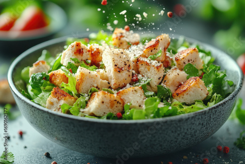 Bowl of chicken salad with parise and parise.